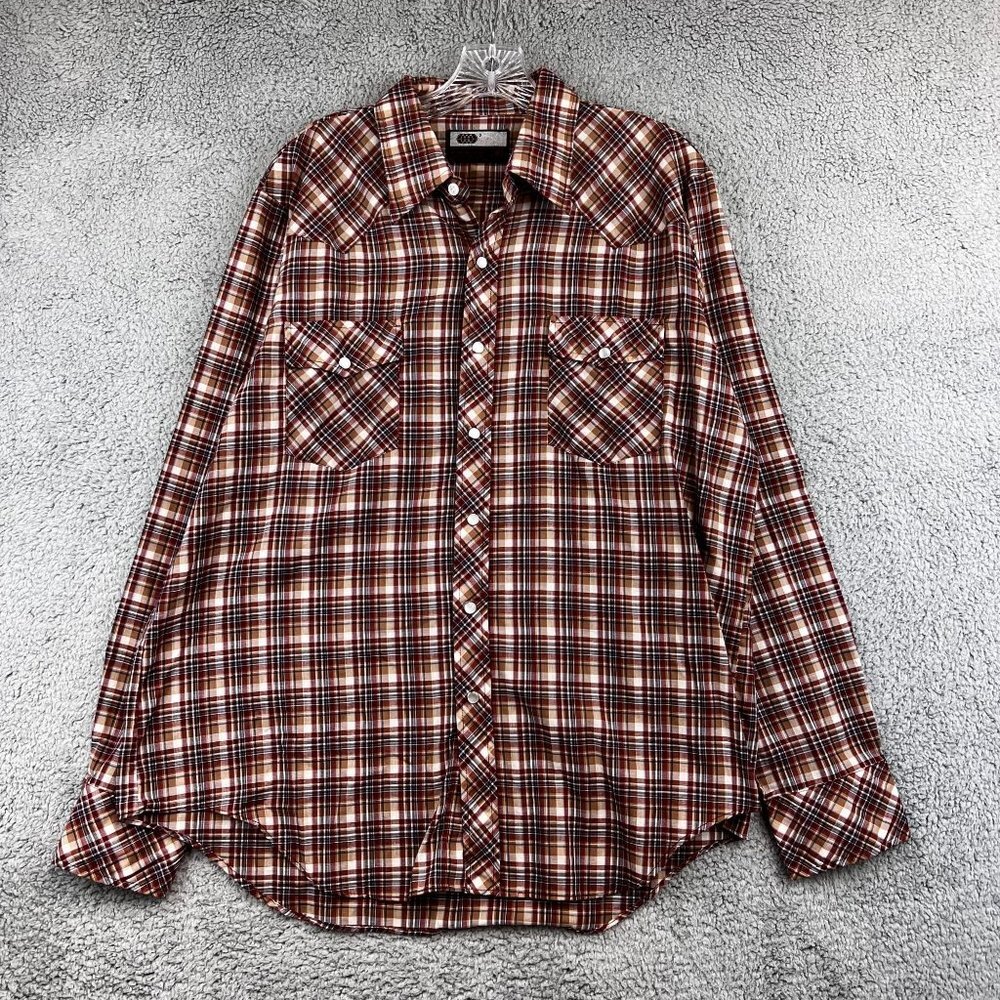 Vintage Western Shirt Pearl Snap‎ Long Sleeve Flannel Shirt Cowboy XL